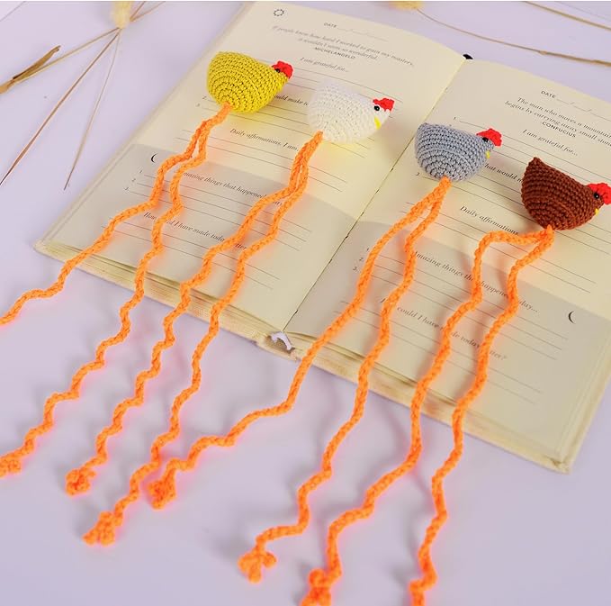 Handmade Chicken Bookmark Set of 4pcs Cute Crochet Gift for Book Lovers, Teacher Appreciation Present, Reading Accessory for Women, Teacher Gifts, Unique Farm Animal Lovers Idea, Mothers Day