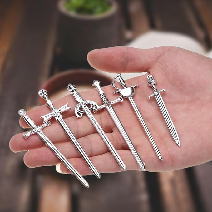 12 PCS Sword Bookmark Set - Metal Mini Swords Charms for Men, DIY Necklace Sword Keychain & Reading Accessories, Vintage Antique Gift for Book Lovers