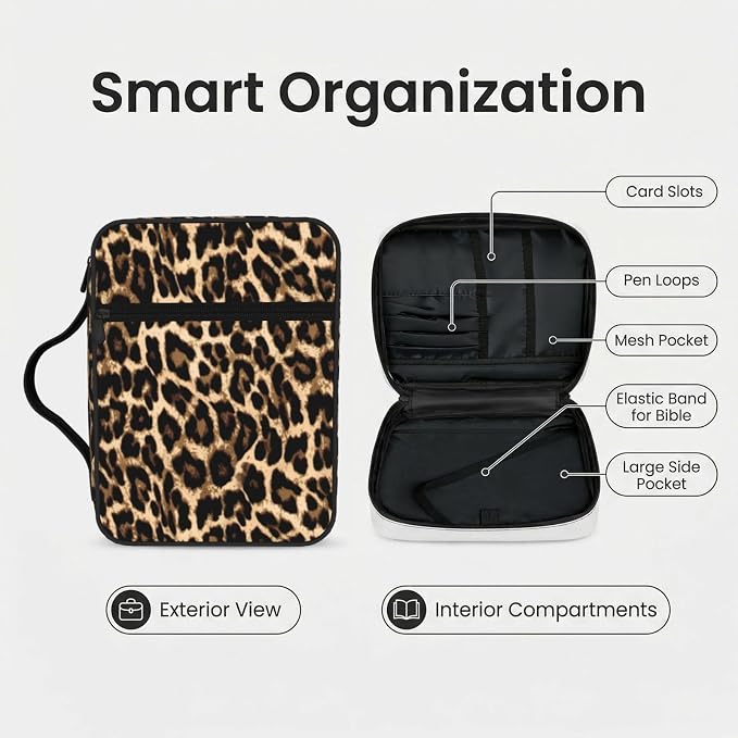 Abstract Leopard Skin Leopard Print Bible Cover Case Carrying Book Protector Case Bible Study Supplies Accessories Holder Case Christian Gift for Women Men