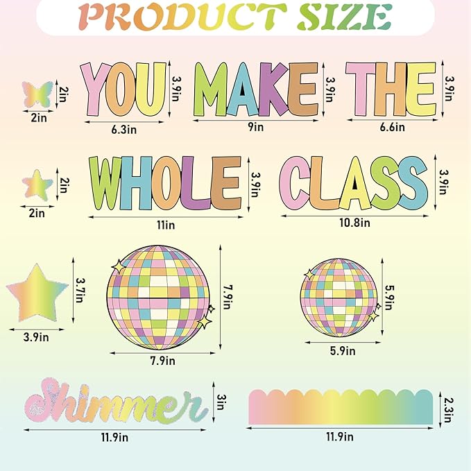 Mooliwe 63 Pcs Disco Ball Classroom Bulletin Board Decoration Set You Make the Whole Class Shimmer Bulletin Board Classroom Door Decor for Chalkboard Blackboard School Wall Decorations
