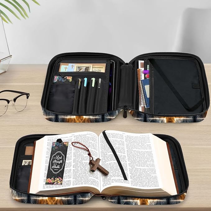 Lion Cross Religious Bible Cover Case Carrying Book Protector Case Bible Study Supplies Accessories Holder Case Christian Gift for Women Men