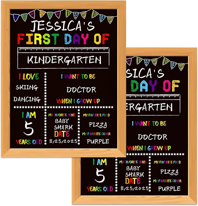 First Day of School Board Sign - Double Sided First and Last Day of Preschool Kindergarten Chalkboard Sign Reusable & Erasable Back to School Supplies Photo Prop Gift for Kids Girls Boys