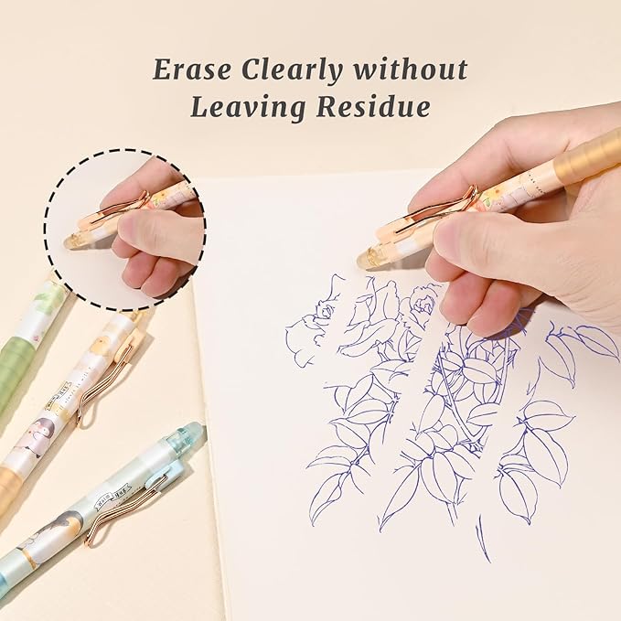 M&G 12Pcs Cute Erasable Gel Pens, 0.5mm Fine Point Retractable Pen, Smooth Writing Quick Dry Blue Ink Pens for School Office Home Supplies (Blue Ink)