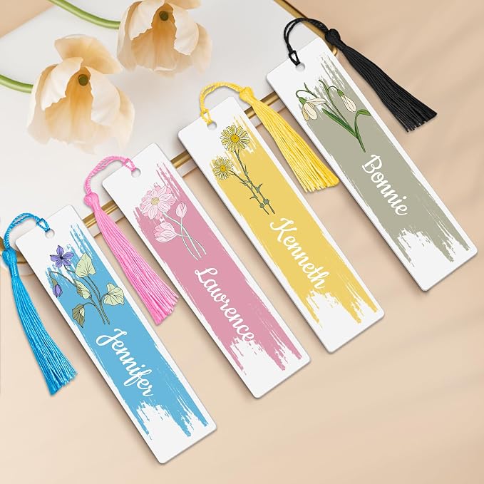 Personalized Birth Flower Bookmark for Women Custom Name Bookmarks with Tassels Customized Book Marks for Reading Women Birthday Gifts for Daughter Bookmarks Gifts for Book Lover, Teacher, Children