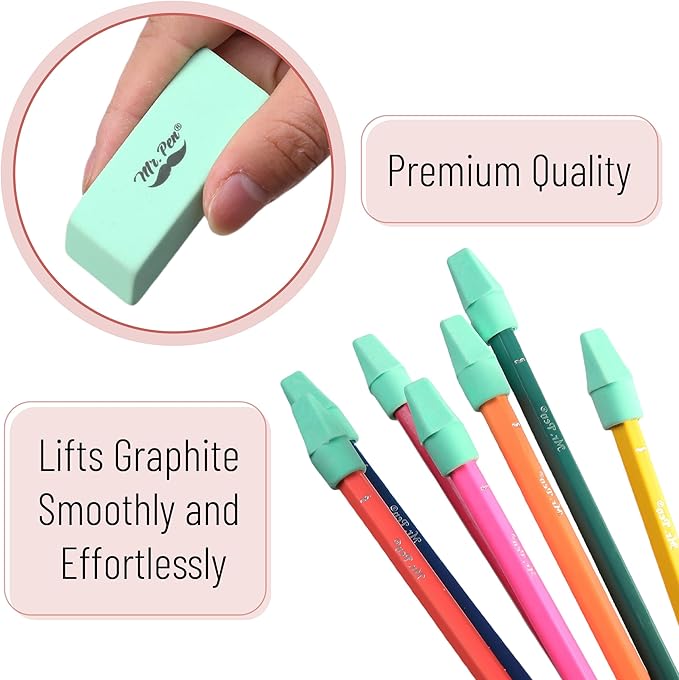 Mr. Pen- School Eraser Combination Set, 66 Pack, Green, Latex Free Erasers for School, Office, Art Sketching, Homework, Exams, Clean Smudge-Free Correction