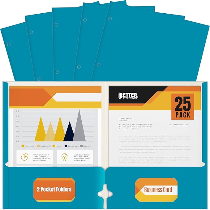2 Pocket Portfolio Folders, 25 Pack, Trendy Cool Colors, Fits Letter Size Paper, for School, Office, Home, Matte Finish (Electric Blue)