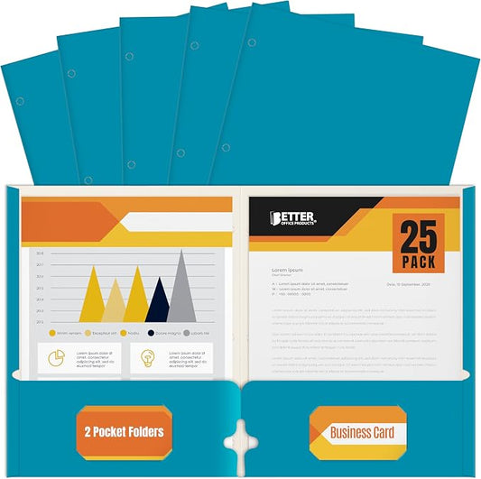 2 Pocket Portfolio Folders, 25 Pack, Trendy Cool Colors, Fits Letter Size Paper, for School, Office, Home, Matte Finish (Electric Blue)