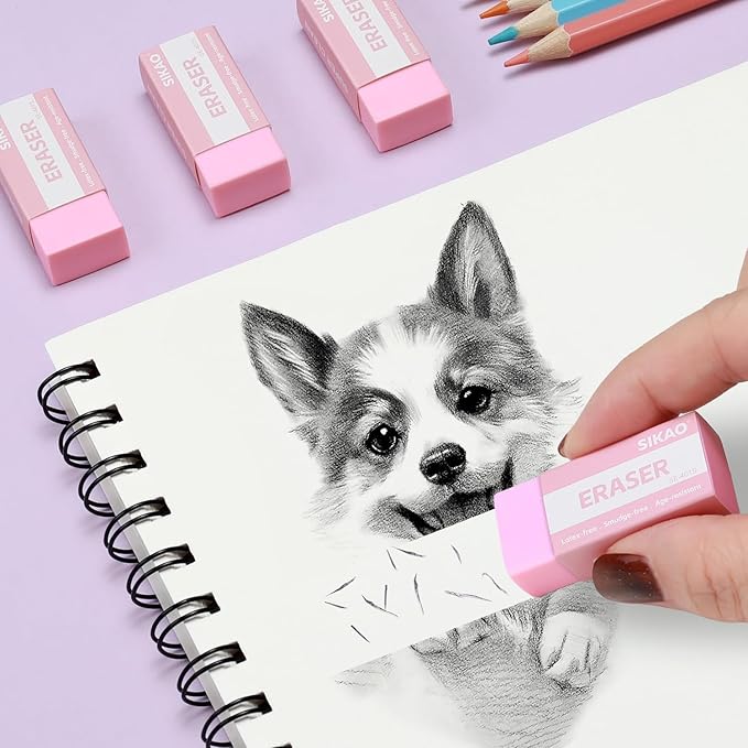 Pink Erasers, 12 Pack Block Pencil Erasers – Smudge-Free Latex-Free Cute Erasers for Kids & Girls, School Supplies, Clean Erase for Homework, Journaling & Drawing
