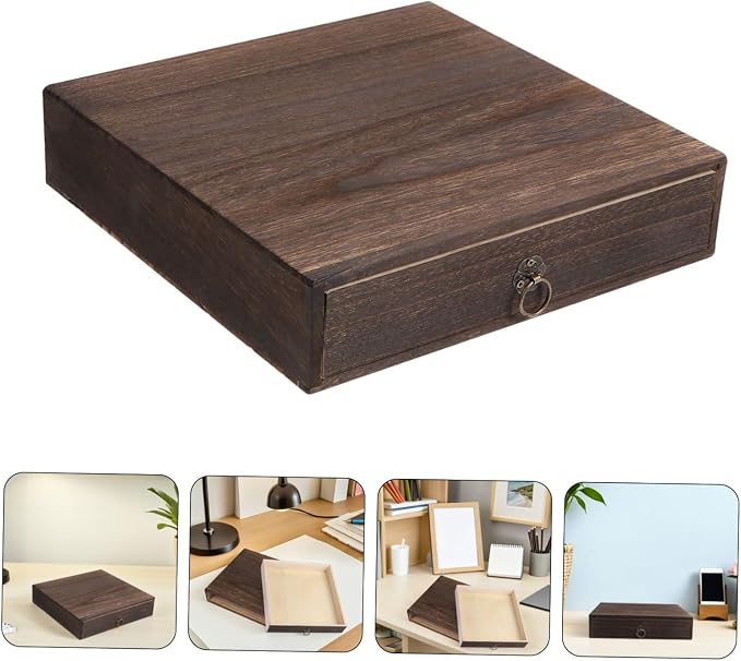 SHINEOFI 2pcs Rustic Wooden Desktop Storage Drawers, Single-layer Tabletop Organizer Box for Desk Supplies, Jewelry, and Small Items, Home Office Desk Storage Solution