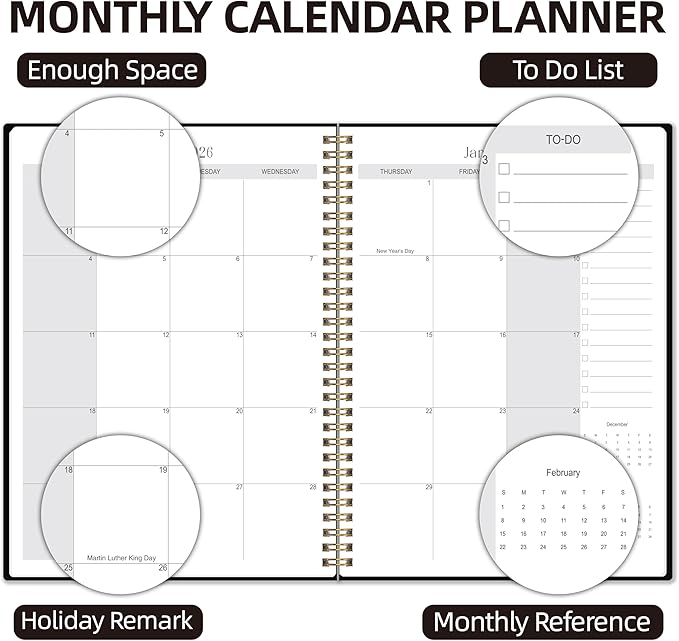 2026-2027 Monthly Planner, Jan 2026-June 2027, B5 (7" x 9"), 2 Year Monthly Planner, 24 month Calendar, Simple Calendar Planner Notebook Soft PVC Cover, Suitable for Schools & Offices, Black