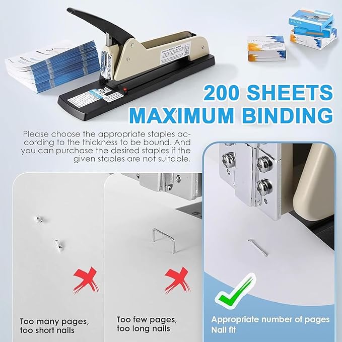 Heavy Duty Long Reach Stapler, Long Arm Stapler, 210 Sheets Capacity, with Flexible Paper Guide, 9.84” Adjustable Stapling Depth Suitable, for Creating Booklets, Pamphlets, and Albums