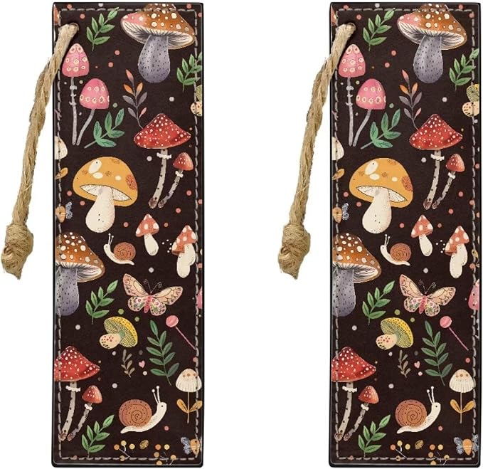 Mushroom Bookmark 2 PCS Leather Bookmarks for Women, Men, Book Lovers Mushroom Page Markers for Students Teachers Reading Bookmarks Accessories for Book Lovers