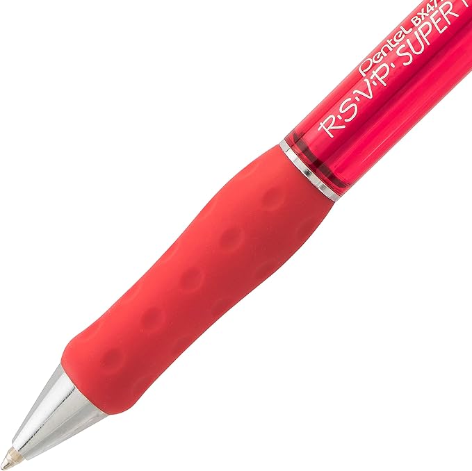 Pentel RSVP Super RT Ballpoint Pen, (0.7mm) Fine Line, Red Ink (BX477-B)