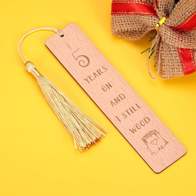 Wooden Bookmark 5th for Him Her, 5 Year Marriage Gifts for Couple, Fifth Anniversary Valentines Gift