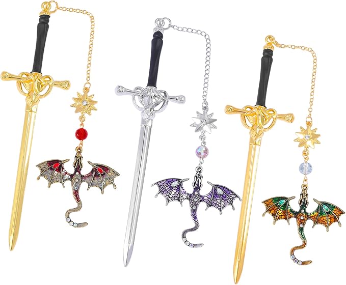 Vintage Sword Dragon Metal Bookmark,Fourth Wing Bookmarks for Men Women, Fantasy Reading Accessories Gifts for Book Lovers(Sword Dragon B)