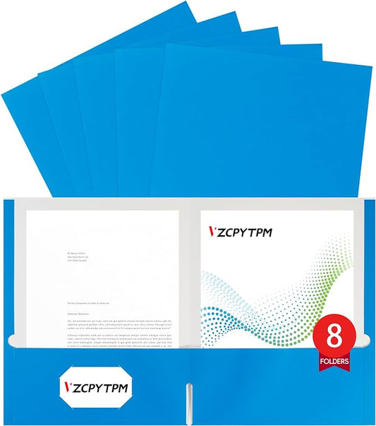 8 Packs Blue Two Pocket File Folders,File Folder Letter Size,8.5x11Inches File Folders for Office,School and Home,Organizer File Folder