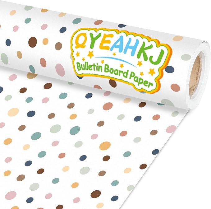 Qyeahkj Boho Dot Bulletin Board Paper Roll Boho Polka Dot Bulletin Board Background Paper Fade Resistant Classroom Decoration Poster Art Craft Home Wall Education Decor Supplies 17.7in x 20ft