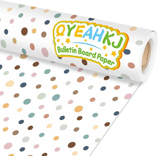 Qyeahkj Boho Dot Bulletin Board Paper Roll Boho Polka Dot Bulletin Board Background Paper Fade Resistant Classroom Decoration Poster Art Craft Home Wall Education Decor Supplies 17.7in x 20ft