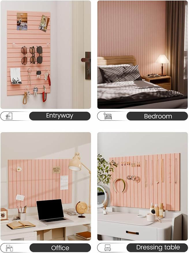 Fluxynara Felt Bulletin Board Tiles -28"x18" with 40 Adhesive Tabs, Cork Board Alternative for Office Decor, Push Pin Board Wall Organizer 6-Pack (Pink)