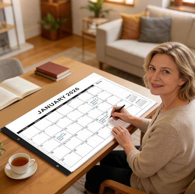 Desk calendar 2026-2027 22x17 paper – Desk Top Calendar 2026 with plastic cover
