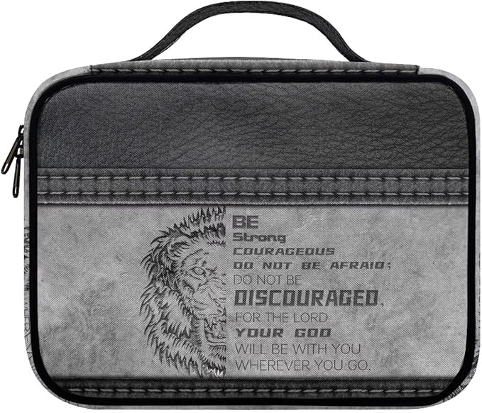 Bible Covers for Women & Men,Be Strong & Courageous Bible Case and Organizer-Cool Lion Print Bible Carrying Case with Zippered Pocket Bible Tote Bag Bible Protective Scripture Bible Bag