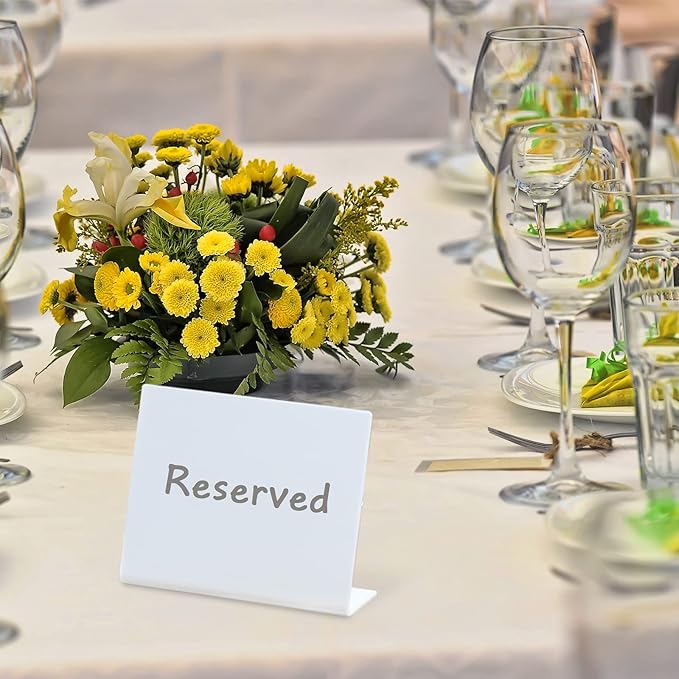 Outus 12 Pcs 4 x 3 Inches Buffet Food Labels Mini Small Chalkboard Signs White Acrylic Food Markers Little Price Signs with 2 Pcs Erasable Marker for Wedding Birthday Bakery Table Display