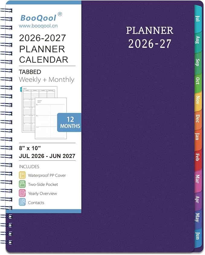 Planner 2026-2027 - Academic Planner from July 2026 - June 2027, 8" x 10", Calendar Planner 2026-2027, Weekly and Monthly Planner Spiral Bound, Flexible Cover, To-Do List, 12 Monthly Tabs