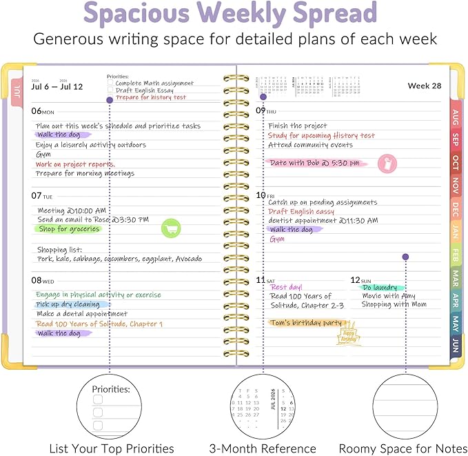 Forvencer Academic Planner 2026-2027, July 2026-June 2027 Weekly & Monthly Hardcover Calendar Planner, 6" X 8", Daily Agenda Book, School Office Notebook College Teacher Organizer A5, Poppy Bouquet
