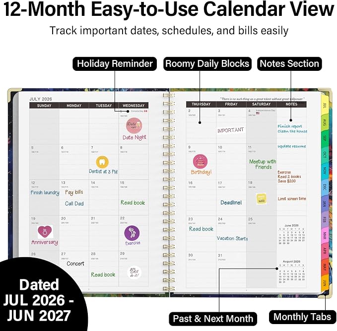 Academic Planner 2026–2027, A4 Hardcover Weekly Monthly Planner, Large 8.5" x 11" School Year Planner July 2026 to July 2027, with Bookmark, Pocket Folder and Sticky Notes, Tree Seasons