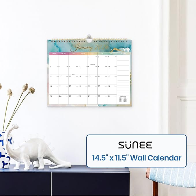 SUNEE 2026 Calendar- 18 Months Wall Calendar Oct. 2025 - Mar. 2027, 14.5"x11.5" Big Grid Hanging Calendar with Note for Organizing & Planning, Watercolor