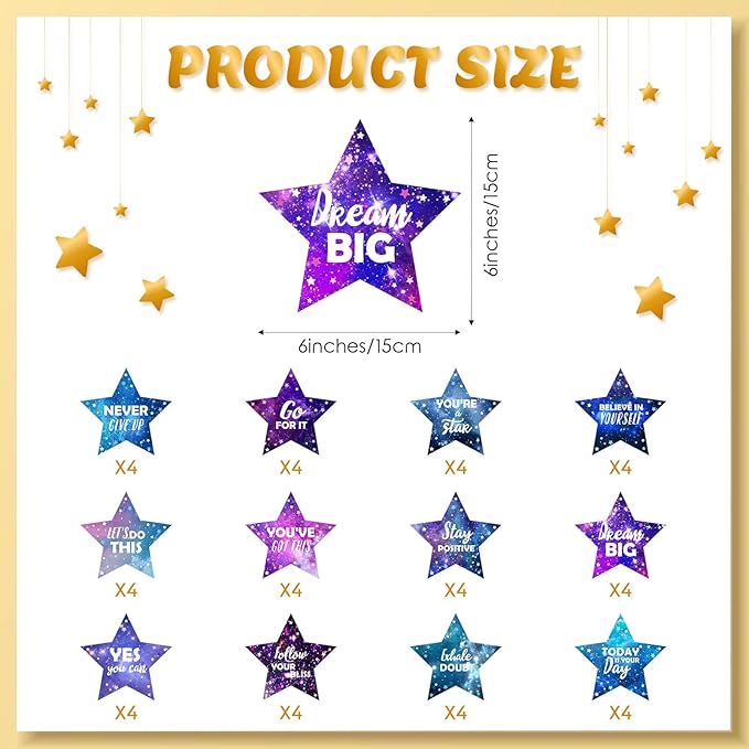 Pajean 48 Pcs Star Positive Bulletin Board Decoration Cutout Affirmation Station Classroom Bulletin Board 6 Inch Inspirational Classroom Decor Double Sided for Teacher Student Back to School(Galaxy)