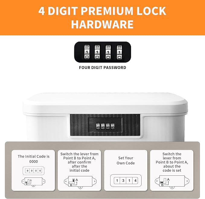 RUIAN Lockable Storage Container Bin, 2.3 Gallon Security Portable Combination Lock Plastic Box, Locked Security Box Suitable for Storing Important Items and Documents (Milk white)
