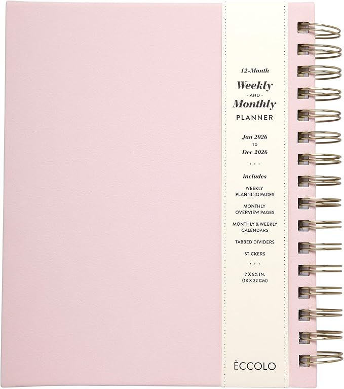 WORLD TRAVELER 2026 Planner Weekly and Monthly - 7'' x 8.75'' Hard Cover January December Spiral Daily Planner 2026 To Do List, Size 7X8.75, Pink Chasing