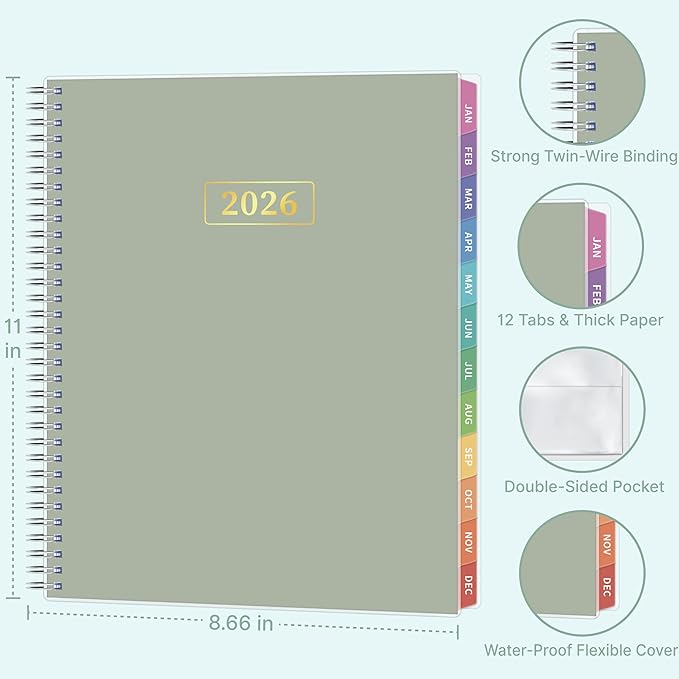 2026 Appointment Book, 30 Minutes-Hourly, Weekly ＆ Monthly Calendar Planner 2026, Jan 2026 - Dec 2026, 8.5'' x 11'', 2026 Daily Planner with Tabs ＆Pocket, Flexible Cover, Great for Office, Home, School