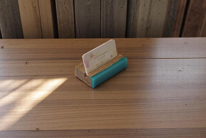 Business Card Holder – Wooden & Epoxy Desk Organizer, Stylish Card Display Stand for Office, Slim Business Card Holder for Men & Women, Modern Desk Accessories