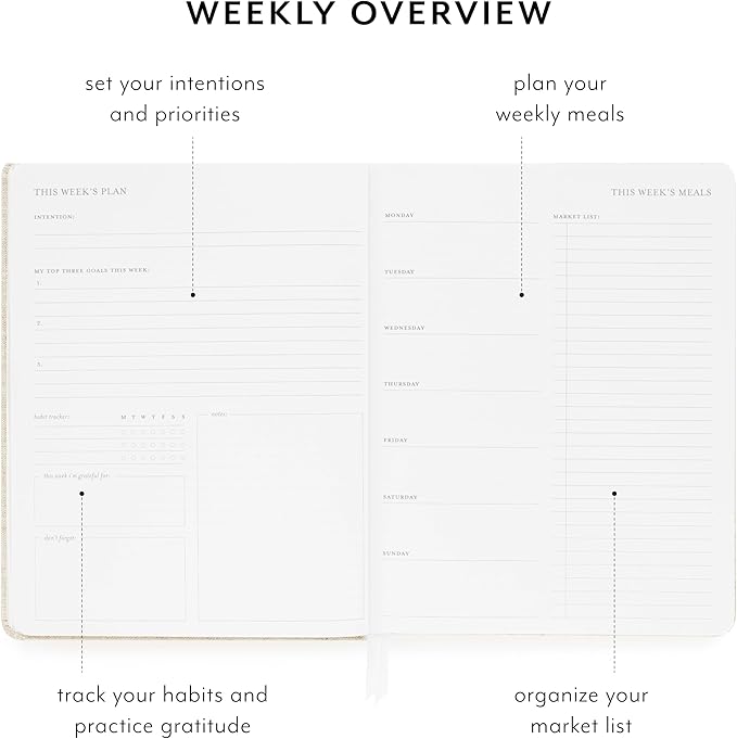 Sugar Paper Undated Weekly Planner, Fabric Cover, 7 x 9 Inches, Hardcover Weekly Planner (Sage)