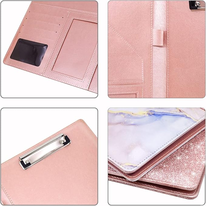 WAVEYU Padfolio Business/Resume Portfolio Folder, Leather Interview Portfolio Business Portfolio Portfolio Organizer with Legal Pad Folder Clipboard,Interview Folder for Men/Women, Colorful Pink
