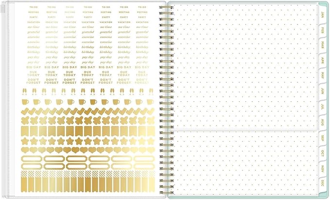Blue Sky Day Designer 2027 Weekly and Monthly Planner Calendar, January 2027 - December 2027, 8.5" x 11", Flexible Cover With Zip Pouch, Durable Twin Wire Binding, Includes Stickers, Tulip Garden Mint