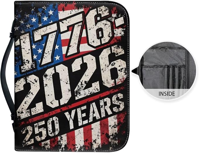 Bible Cover Case for Women, 250 Year USA Waterproof Lightweight Christian Tote Bag with Handle, PU Leather Scripture Tote Bags Patriotism Gifts for Women
