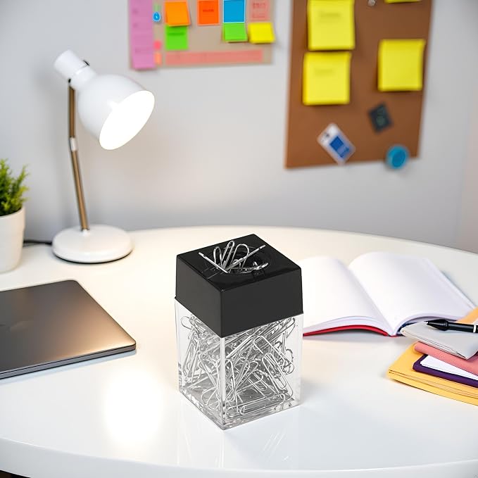Black Magnetic Paper Clip Dispenser Holder Paperclip Dispenser for Desk, School, Office, Desk Supplies Holders and Dispensers Desk Accessories and Workspace Organizers Office and School Supplies
