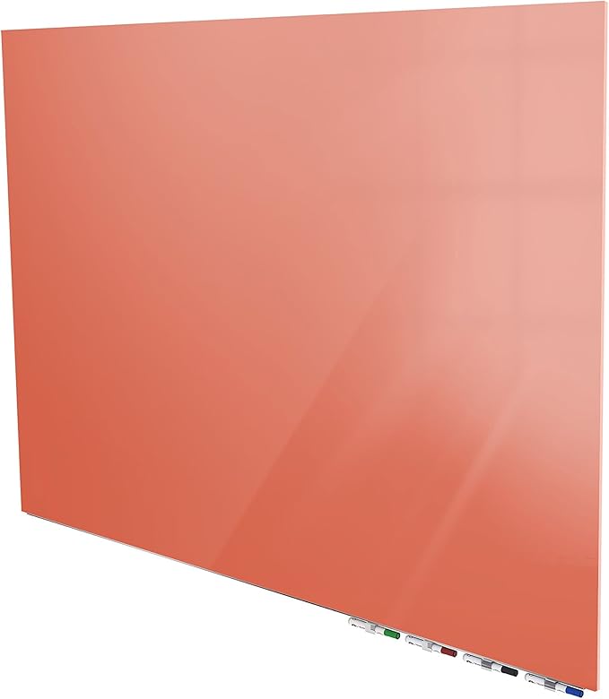 Aria 2'H x 3'W Magnetic Low Profile 1/4" Glass Whiteboard - Horizontal Peach - 4 Rare Earth Magnets, 4 Markers and Eraser