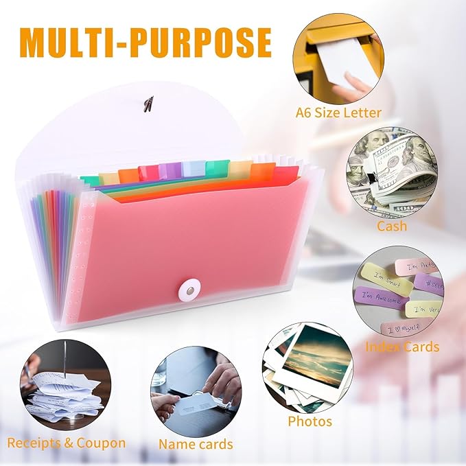 2Pcs Receipt Coupon Organizer, 13 Pockets Small Accordion File Organizer with Labels for Receipt Cards, Bill Business, Coupons Storage, 10.2X 5.1 Inches (Transparent)