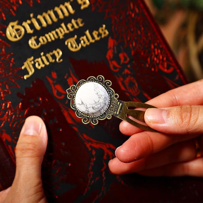 1Pcs Vintage White Howlite Bookmark with Natural Crystal Stone - Fantasy White Howlite Bookmark for Reading Women, Men, Book Lovers, Girls and Teachers Bookmarks