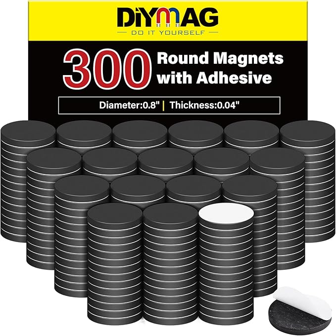 DIYMAG Magnets with Adhesive Backing, 300Pcs 0.8 x 0.04inch Round Small Magnetic Dots Stickers for Classroom Crafts Strong Magnetic Tape Sheets Easy Peel and Stick for Whiteboard Fridge