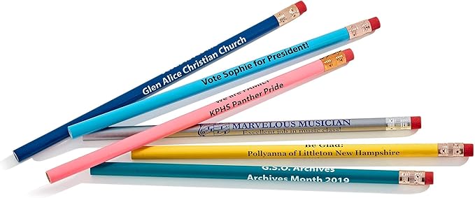 Pencil Guy Promotional Personalized Imprinted White Round Pencils.-1000 per box. 19 colors to choose from!