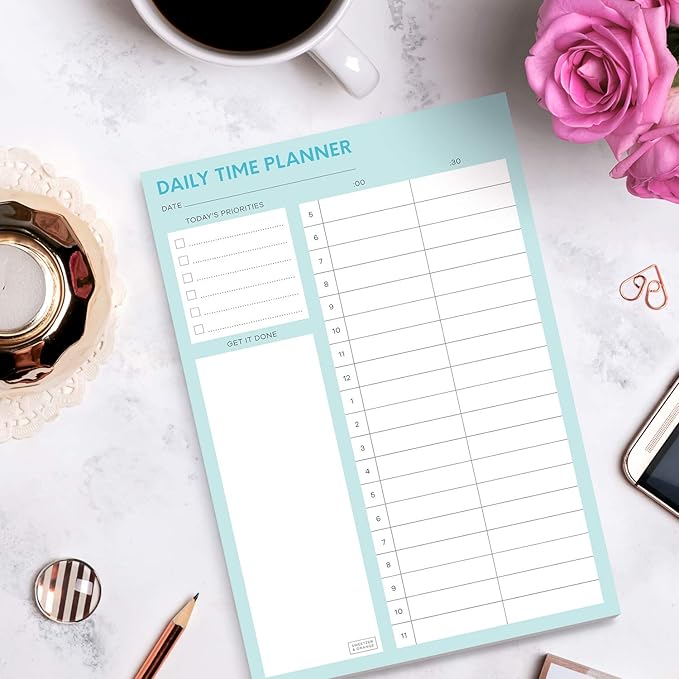 Sweetzer & Orange Time Block Planner. Undated Organizer To Do List Notepad. 7x10” Day Scheduler Productivity Task Pad. Checklist Diary, Work Journal, Appointment Pad, Daily To Do List Daybook