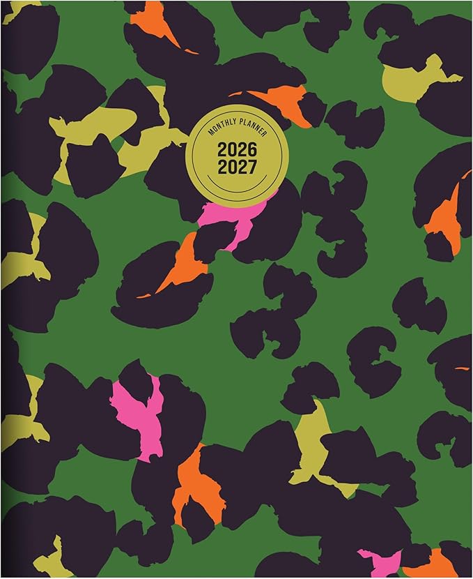 TF Publishing July 2026 - June 2027 Lucky Leopard Large Monthly Planner with Thick Paper - 12 Month Academic Planner 2026-2027 with 2-Page Spreads, Large Calendar Grids and Prompts - 9 in x 11 in