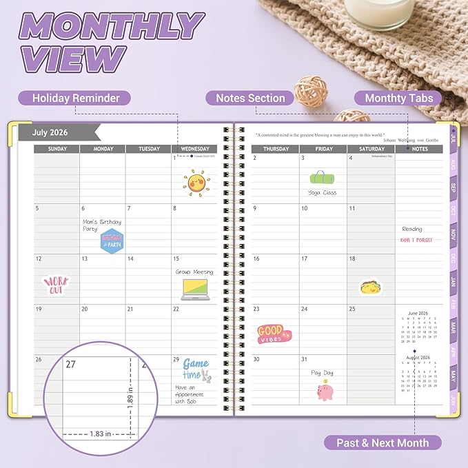 Academic Planner 2026-2027 (8.5" x 11") - Weekly & Monthly Planner (Jul. 2026 - Jun. 2027), Column View Calendar Organizers, Hardcover Agenda Book with Tabs for Office & School, Purple