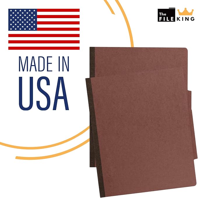 The File King One Divider Brick Red Pressboard Classification File Folder - Letter Size | Box of 10 | Top Tab | 2” Expansion | Four 2-Inch Durable Fastener Prongs | USA Made