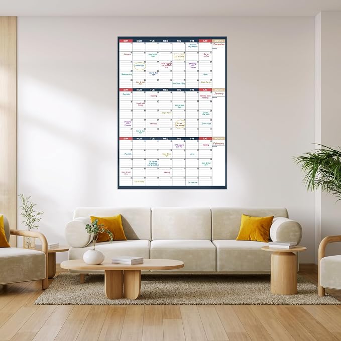 Dry Erase Calendar for Wall - Undated 3 Month Wall Calendar, 28" x 40"(Vertical), Large Wall Calendar Dry Erase for Office, Home, School
